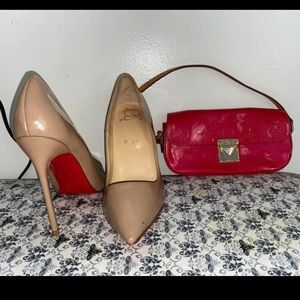 Christian Louboutin Beige Patent Pointed-Toe Stiletto Pumps